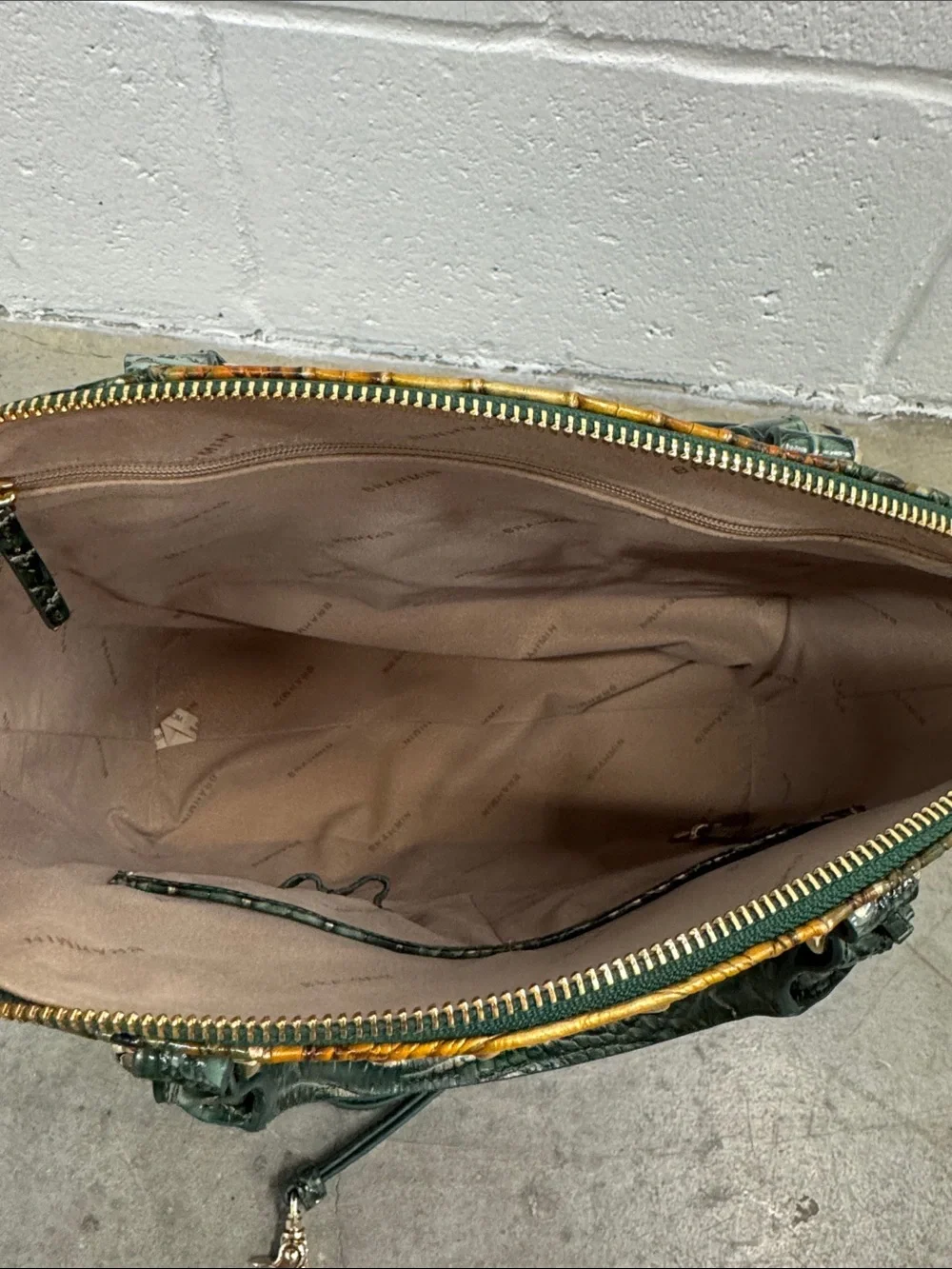 Brahmin Duxbury Bayleaf Ombré Green and Amber Croc-Embossed Leather Satchel